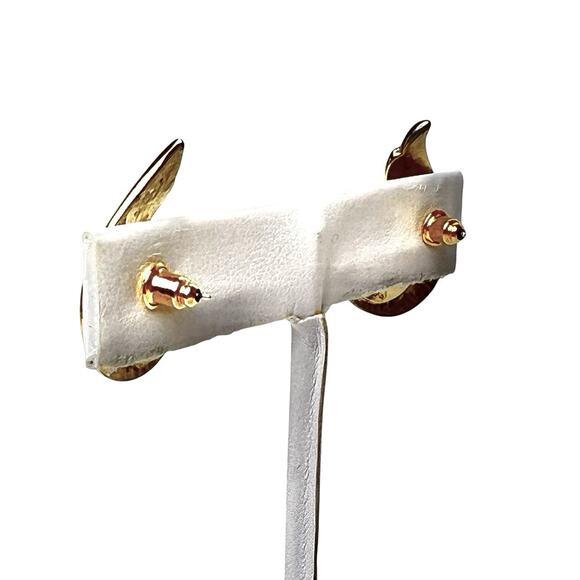 Napier Rhinestone Stud Earrings Faceted Clear Sparkly Gold Tone Shiny Swirl Post - Picture 7 of 8